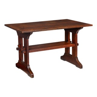 American Arts & Crafts Gustave Stickley Oak Trestle Library Table No. 637 For Sale