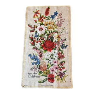 Vintage Australian Wildflowers Linen Tea Towel Designed by Heil For Sale