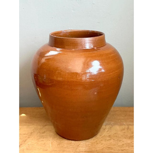 Orange Vintage Moroccan Glazed Ceramic Vase For Sale - Image 8 of 12