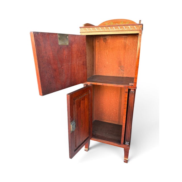 Brown Pair of English Adam Revival Hand-Painted Satinwood Pedestal Cabinets For Sale - Image 8 of 11