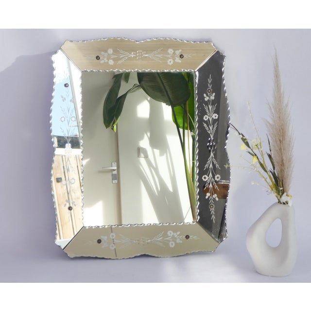 Venetian Etched Rectangular Wall Mirror, 1960s For Sale - Image 12 of 12