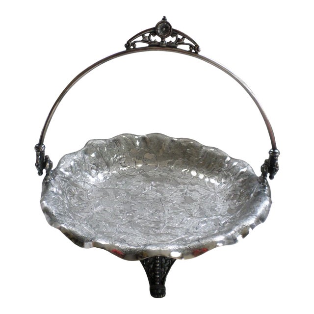 Late 20th Century Victorian James Tufts Silver Plate Aesthetic Movement Brides Basket For Sale