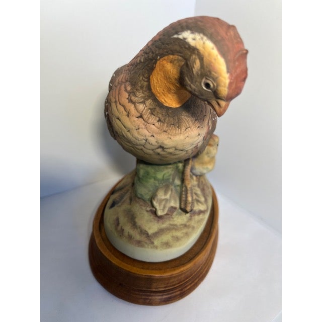 Brown Andrea by Sadek Porcelain Bird Figurine Female & Chick Bobwhite Quail Wood Base For Sale - Image 8 of 11