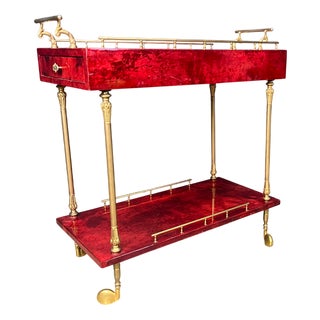 Italian Lacquered Goatskin and Parchment Serving Bar Cart from Aldo Tura, 1960s For Sale