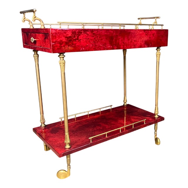 Italian Lacquered Goatskin and Parchment Serving Bar Cart from Aldo Tura, 1960s For Sale