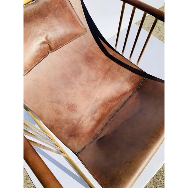 Baker Modern Dark Rustic Brown Leather Sling Chair For Sale In Atlanta - Image 6 of 8