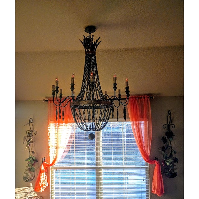 Royal Gilt Bronze Metal 12-Light Wood Beaded Candle Style Empire Chandelier For Sale In Fayetteville, AR - Image 6 of 6