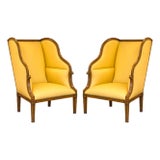 Pair of William Switzer Louis XVI Style Porter Highback Contemporary Armchairs For Sale