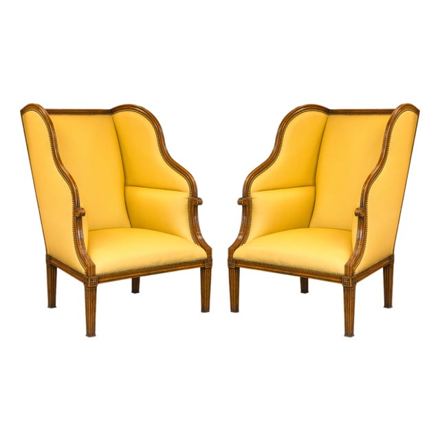 Pair of William Switzer Louis XVI Style Porter Highback Contemporary Armchairs For Sale