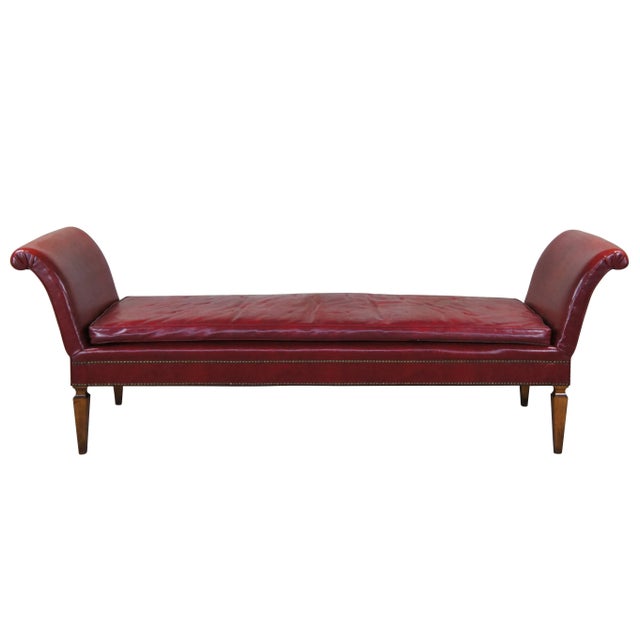 Mid Century Mahogany & Red Leather Scroll Arm Chaise Lounge Day Bed Bench For Sale - Image 13 of 13