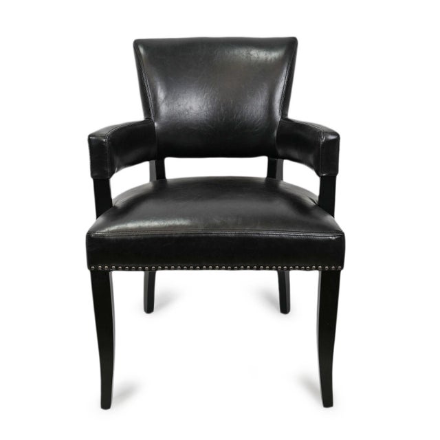 Black Leather & Nailhead Arm Dining Chair | Chairish