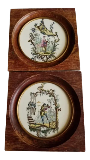 Pair of Vintage Chinoiserie Tiles by Wheeling Tile Co.