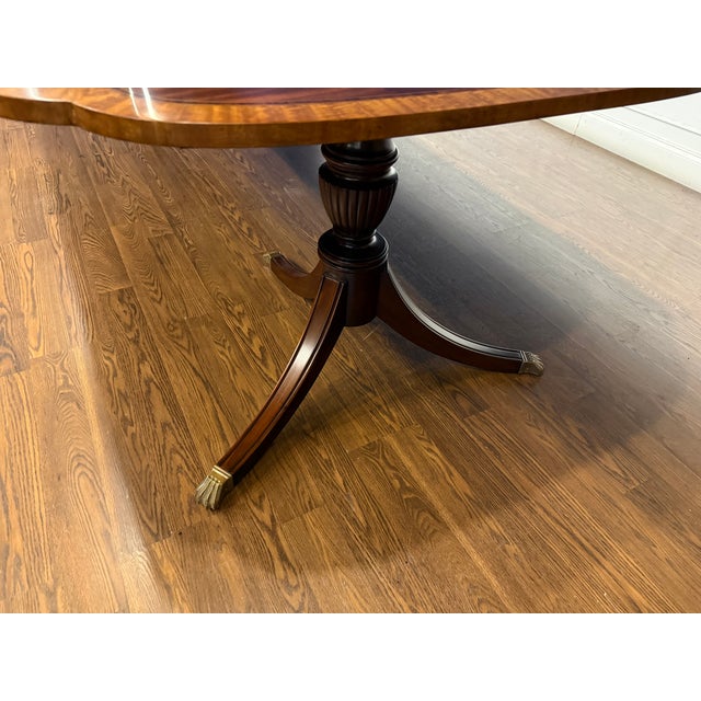 Traditional Scallop Cornered Mahogany Double Pedestal Dining Table by Leighton Hall - Showroom Sample For Sale - Image 14 of 14