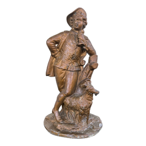 Early 20th Century French-Style Shepherd & Goat Bronze-Patina Sculpture