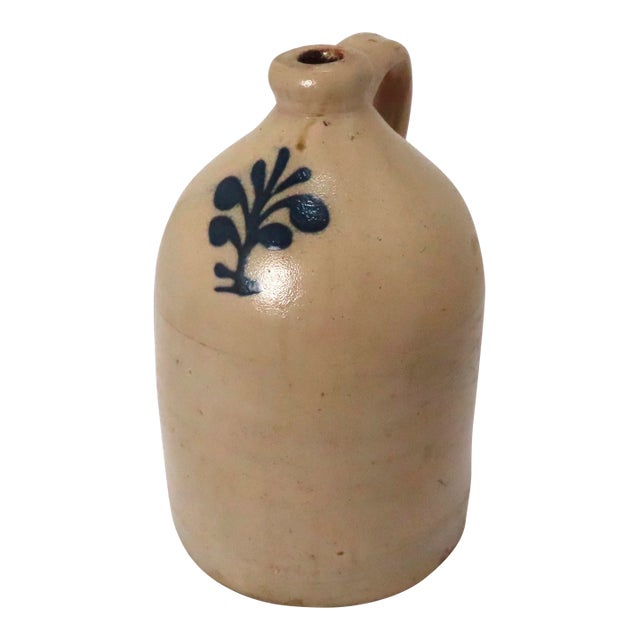 Antique Late 19th Century American Blue Decorated Stoneware 1 Gallon Liquor Jug For Sale