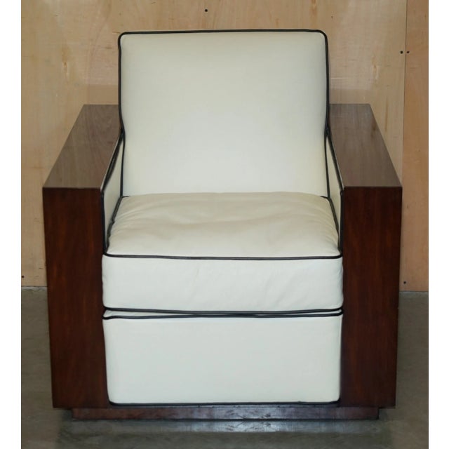 Pair of Ralph Lauren Modern Metropolis Cream Leather Club Armchairs For Sale - Image 11 of 16