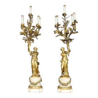 Superb 19th Century French Gilded Bronze Maiden Figural Candelabras Candelabrum For Sale