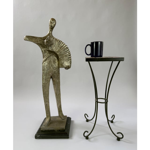 Metal Large Mid-Century Modern Bronze Musician Sculpture With Accordion on Marble Base - 34"h For Sale - Image 7 of 7
