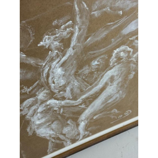 Glass Unknown, Mythological Scene, Chalk on Paper, Framed For Sale - Image 7 of 13