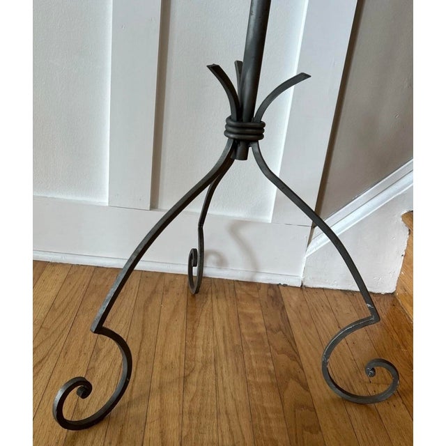Abstract Wrought Iron Coat & Hat Rack Distinctive Spiral Globe Top Tripod Base Brutalist For Sale - Image 3 of 12