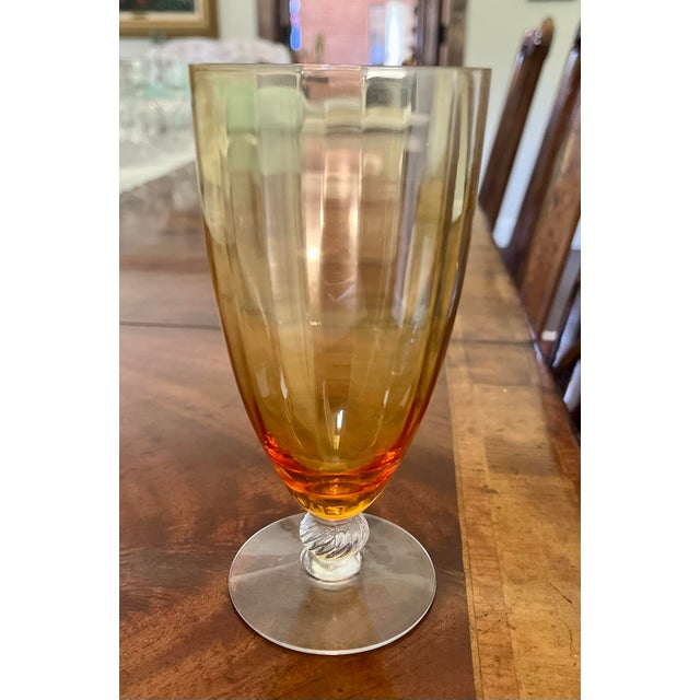 Stunning set of seven vintage mid-century modern goblets. Crafted by the renowned Cambridge Glass Company, these stems...