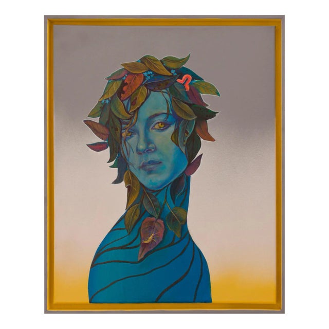 Natasha Lelenco, Blue Madonna with Flowers and Insects, 2021, Acrylic on Canvas For Sale