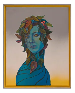 Natasha Lelenco, Blue Madonna with Flowers and Insects, 2021, Acrylic on Canvas