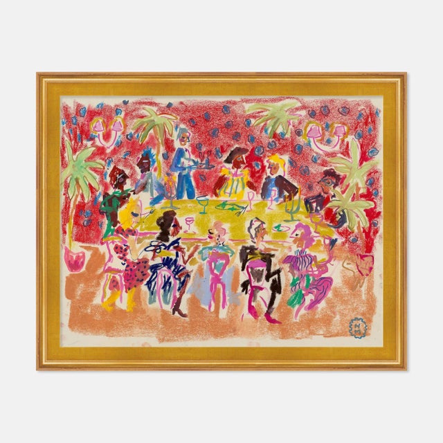 Contemporary At a Dinner Party by Happy Menocal in Gold Frame, XS Art Print For Sale - Image 3 of 3