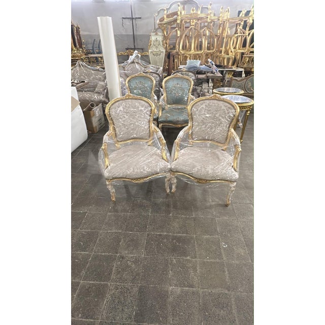 Rococo 1960s Rococo Armchairs Beige Upholstery Salon Accent Chairs For Sale - Image 3 of 9
