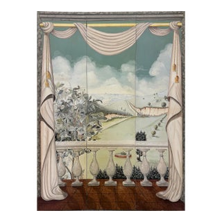 Vintage Hand-Painted "Trompe L'oile" Folding Screen, Maitland-Smith Style For Sale