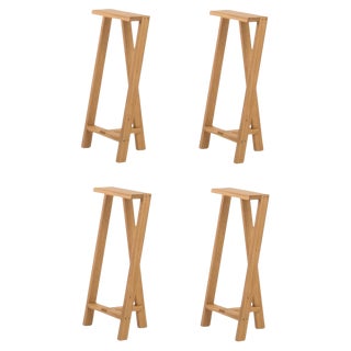 Large Pausa Oak Stools by Pierre-Emmanuel Vandeputte, Set of 4 For Sale