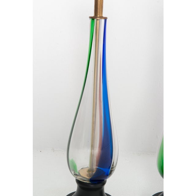 Pair of Mid Century Modern Multi Color Blown Glass Lamps For Sale - Image 12 of 12