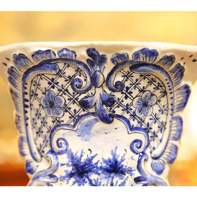 Pair of 19th Century French Blue and White Delft Vases With Pastoral Scenes For Sale In Dallas - Image 6 of 12