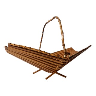 Vintage Wood and Bamboo Foldable Fruit Basket, 1960s For Sale