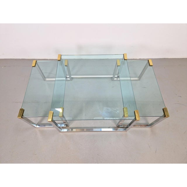 Vintage Coffee Table and Side Table in Brass and Glass by Peter Ghyczy, 1970s, Set of 3 For Sale - Image 6 of 18