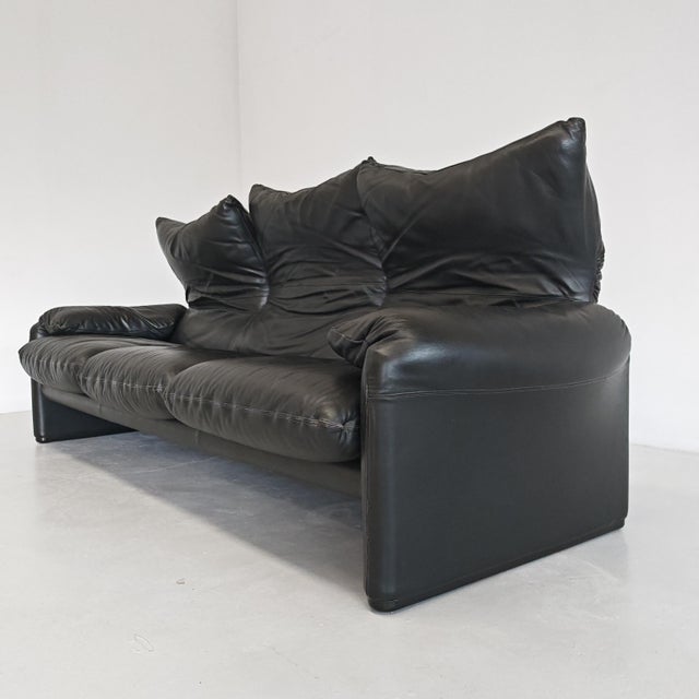 1970s Black Leather Maralunga Sofa, 1970s For Sale - Image 5 of 18