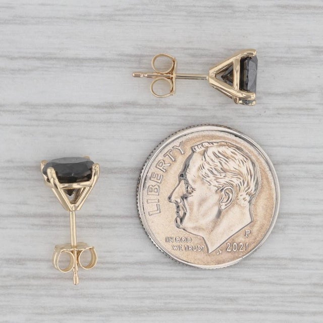 New 2.67ctw Black Diamond Stud Earrings 14k Yellow Gold Round Solitaires For Sale In Greensboro - Image 6 of 6