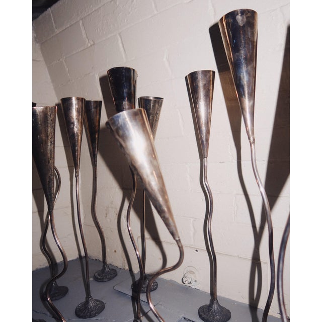 Postmodern Vintage Adjustable Sculptural Metal Candlesticks, Set of Three For Sale - Image 3 of 9