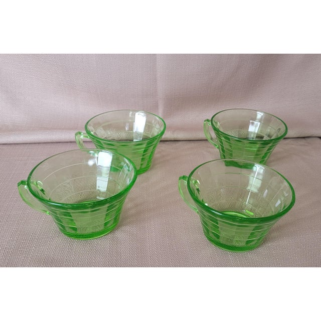 Uranium Glass Set of 4 Green Tea Cups Early 20th Century For Sale - Image 6 of 18