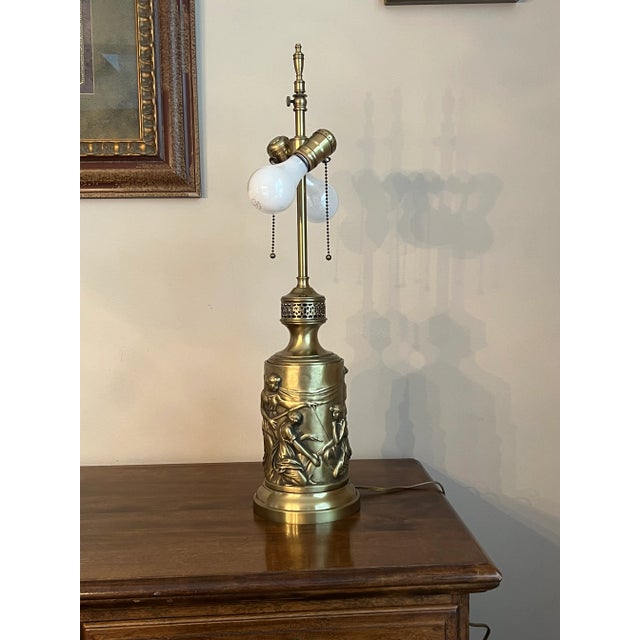1940s Hollywood Regency Neoclassical Brass Lamp For Sale - Image 4 of 7