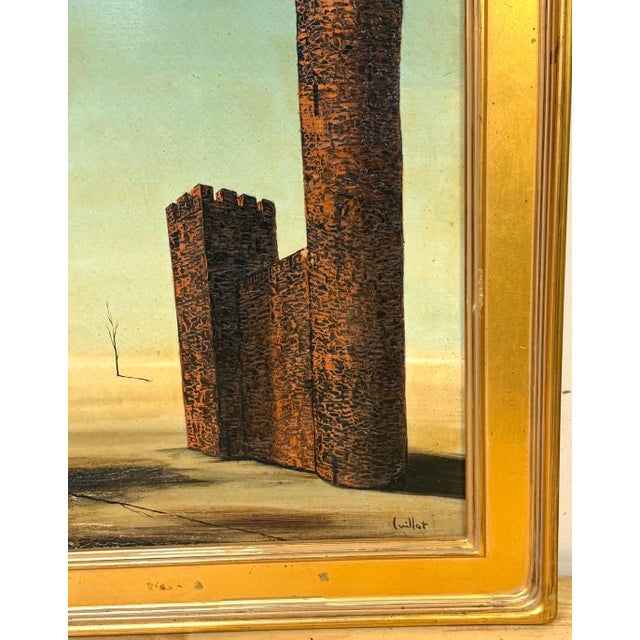 Gold Álvaro Guillot Surrealist Fortress Landscape Oil Painting, Signed For Sale - Image 8 of 15