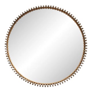 Alder Natural Teak Wood Round Wall Mirror For Sale