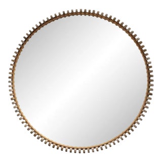 Alder Natural Teak Wood Round Wall Mirror For Sale