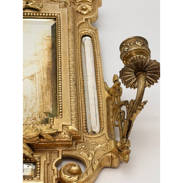 Antique French Renaissance Revival Cast Brass Girandole Sconce Mirrors - A Pair For Sale - Image 11 of 16
