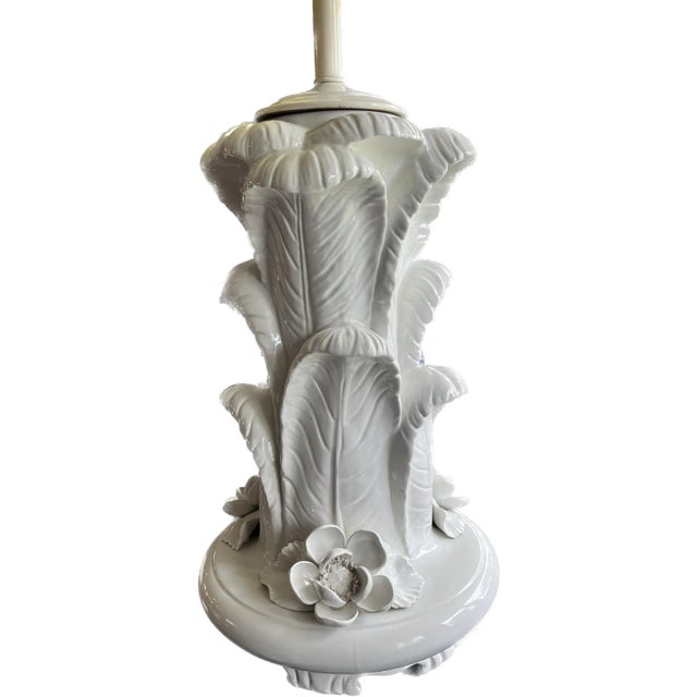 Mid 20th C. Hollywood Regency Serge Roche Style Italian Blanc De Chine Porcelain Ostrich Feather Lamp For Sale - Image 9 of 13