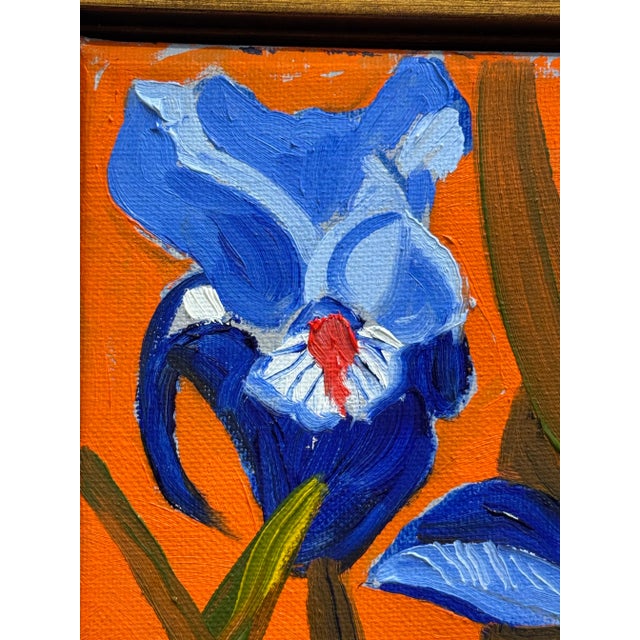 "Irises Caliente" is one of the "Little Gem" Series. (Please note that there were some minor scuffs on the painting, which...