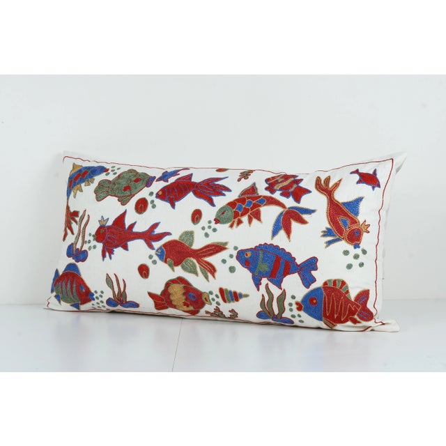 Mid-Century Modern Suzani Fish Pillow Cover For Sale - Image 3 of 4