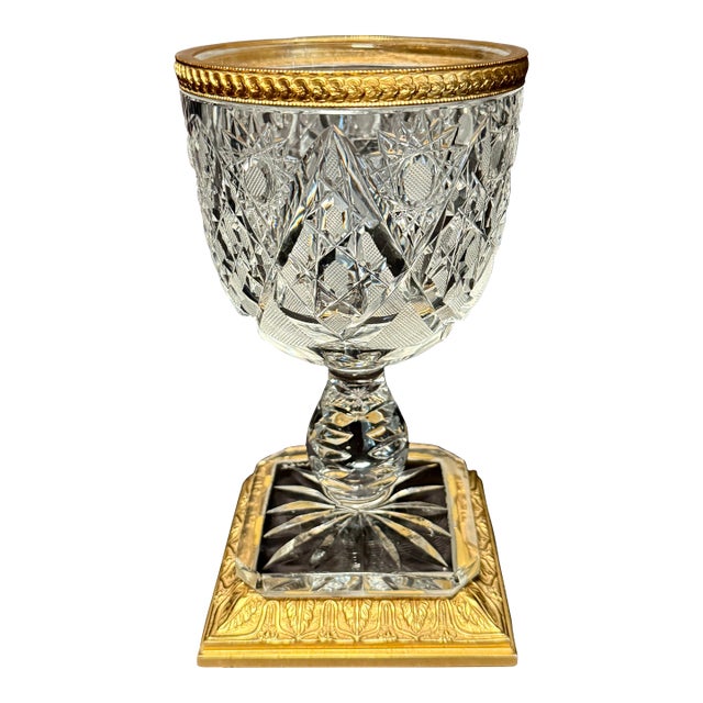 French Cut Crystal and Ormolu Compote For Sale