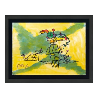 Peter Max, Umbrella Man (Framed, Original Mixed Media on Paper) For Sale