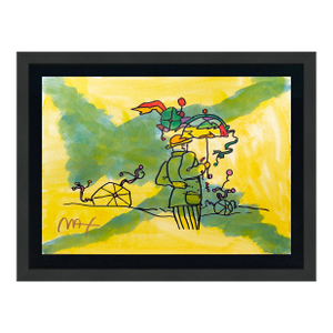 Peter Max, Umbrella Man (Framed, Original Mixed Media on Paper)